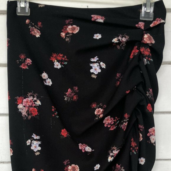 GIANNI BINI‎ RUCHED SIDE SLIT LINED FLORAL SKIRT XS - Picture 4 of 13